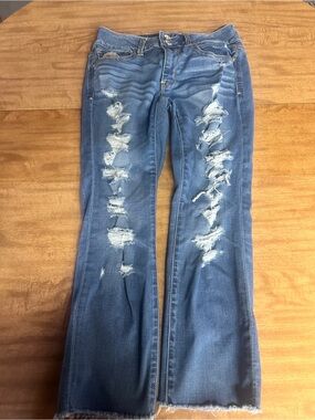Ripped Blue Women's Flare Jeans - Wide Leg Distressed Denim